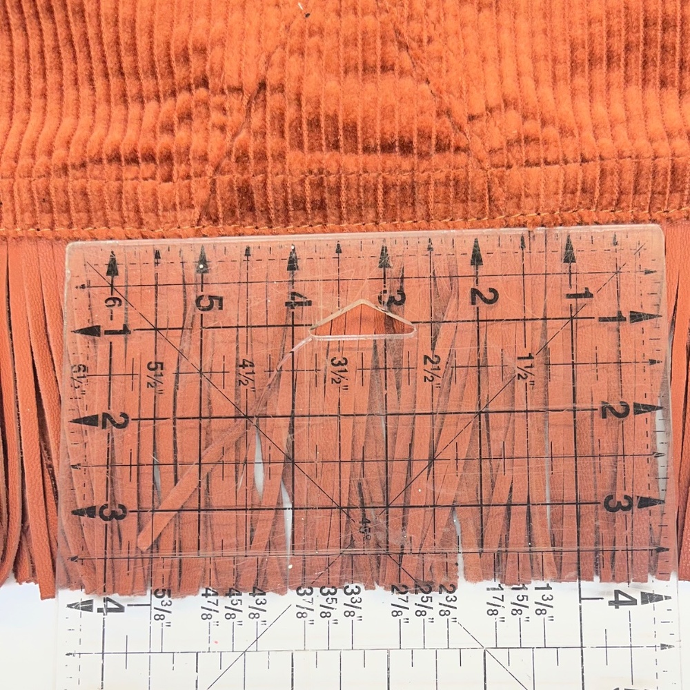 Sanctuary denim burnt orange corduroy skirt w/ added  leather fringe - size 6 - Picture 11 of 11